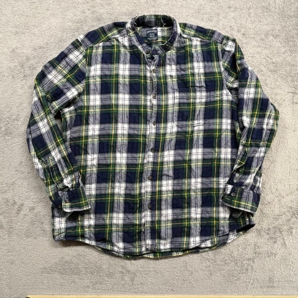 Faded Glory Button Up Shirt Mens Extra Large Plaid‎ Green Blue Long Sleeve